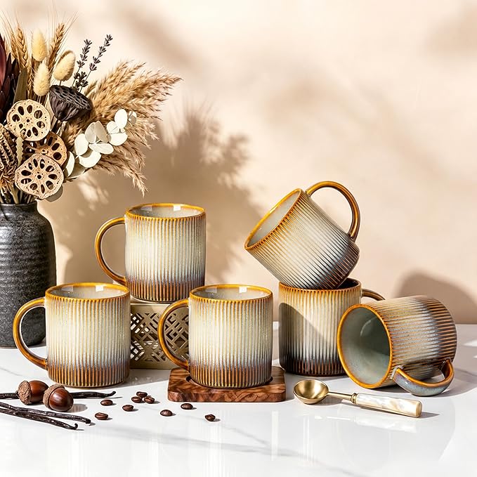 theterra Ceramic Coffee Mugs Set of 6, 14.2 oz Coffee Cups with Handle | Handmade, Suitable for Latte, Tea, Milk, Beer & Hot Cocoa, Dusk Blue by TheTerra