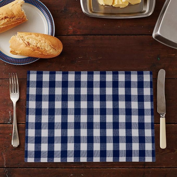 Urban Villa Two Tone Placemat Cotton Tablemat 14x20 (Set of 6) Blue/Wht - Image 3