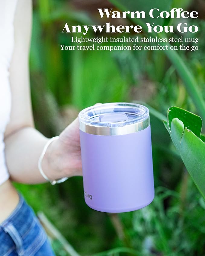 12oz Insulated Coffee Mug with Lid – Includes Two Lids, Stainless Steel Coffee Travel Mug with Handle, Double Wall Vacuum Insulated Camping Mug for Home, Office & Outdoor, Periwinkle Purple - Image 9