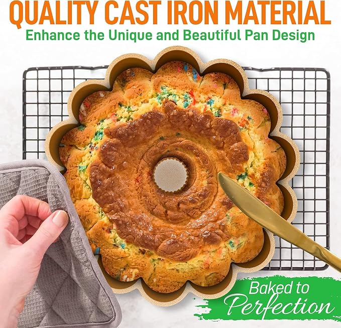 NutriChef 9 Inch Marquise Cake Pan, Thick & Heavy Cast Aluminum Bakeware Cake Mold for Cake with Fluted Easy-Release Edges for Uniform Browning & Baking, Nonstick Heat-Resistant Coating - Image 3