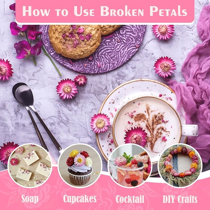 40-50 Pcs Edible Mixed Color Dried Flowers Food Grade Edible Flowers | 1.5 OZ Natural Dreid Flowers for Garnishing Cocktails, Cake Decorations, Drink Botanicals, Tea Infusions and DIY - Image 6