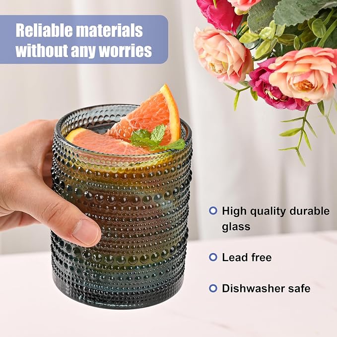 ZMOWIPDL 12oz & 15oz Hobnail Drinking Glasses,Colored Glass Cups Set of 8 | Vintage Highball Glassware，Kitchen Drinkware，Embossed Water Tumbler,for Beer,Cocktail,Whiskey,Juice,Various Mixed Drinks - Image 3