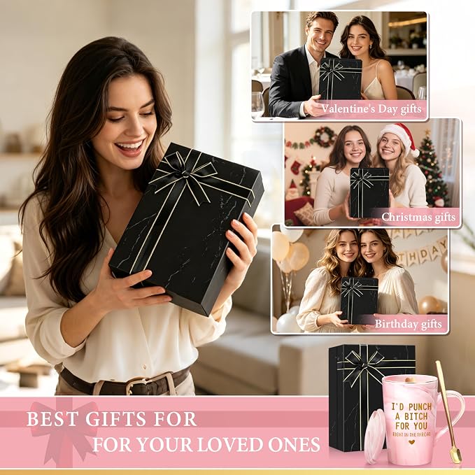 Best Friend Birthday Gifts for Women, I'd Punch A Bitch For You Funny Friendship Coffee Mug, Galentine Christmas Birthday Gifts for BFF Sister Girlfriend,14oz Pink Marble Gold Print Mug & Gift Box - Image 8