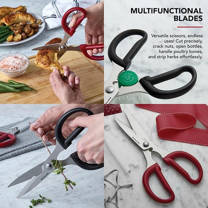 KitchenAid Multipurpose Shear Set, Versatile Scissors with Nutcracker, Bottle Opener, Ergonomic Handles with Protective Blade Covers, 2 Piece - Image 4