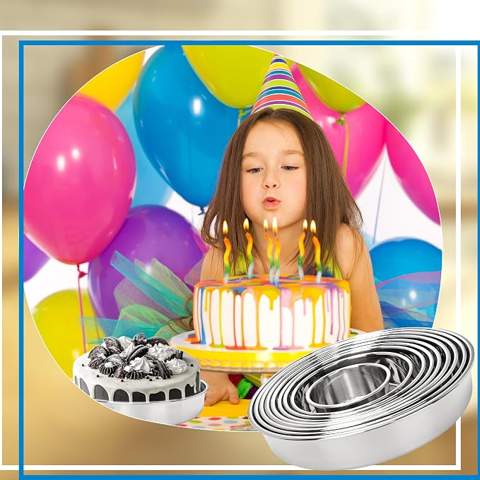 9 Pcs Cake Pans Stainless Steel 4 Inch 6 Inch 7 Inch 8 Inch 9 Inch 9½ Inch 10 Inch 11 Inch 12 Inch Round Baking Layer Pan Tins for for Tier Smash Cakes Birthday Dishwasher Safe - Image 5