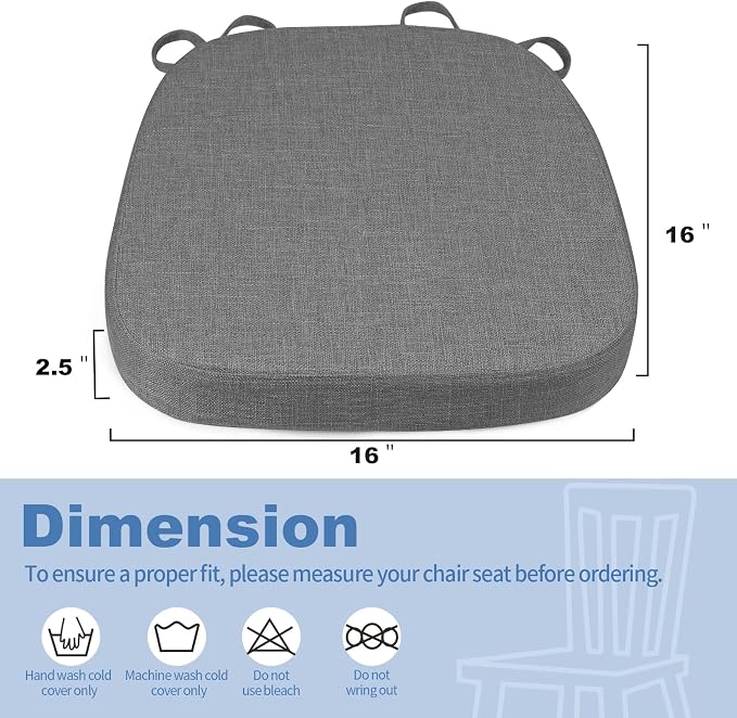 BUYUE Thickened 2.5" Friendly Woven Fabric Dining Chair Cushion, U-Shape High Density Foam Comfortable Chair Pad for Kitchen, Slip Resistant Indoor Seat Cushion (1 Piece, Dark Gray) - Image 3