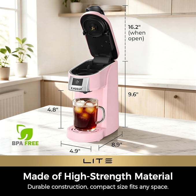 CHULUX Lite Single Serve Coffee Maker for K Cup with One Touch Brew, Pink | Boiler Fast Heating System, Unique Split-Flow Nozzle, Designed for Standard Mugs, 5 to 12 oz Brew Sizes, Single Cup Reservoir - Image 7