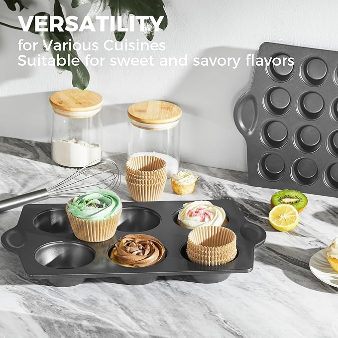Nonstick Jumbo Muffin Pan, 2 Pack Large Cupcake Tin with 120pcs Muffin Liners, Cup Cake Tray for Baking, 3.5dia, 6 Cup, Premium, Extra Thick - Image 4