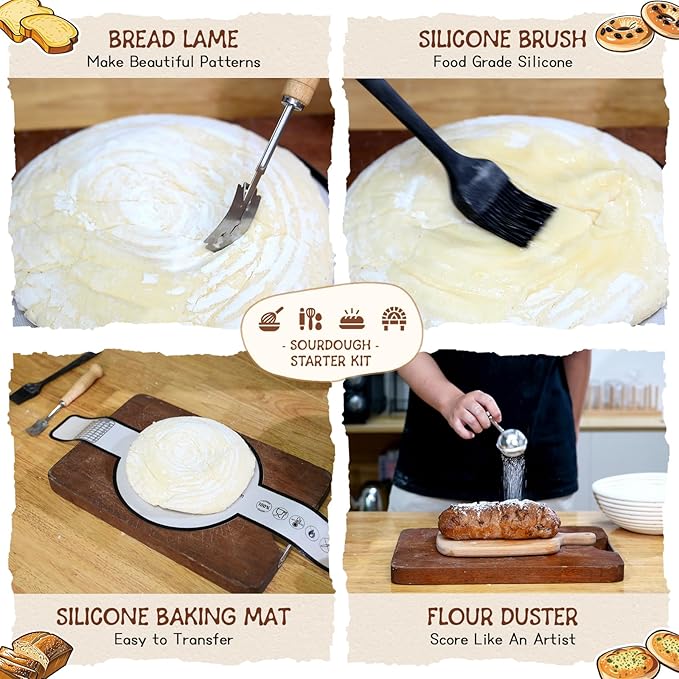 Sourdough Starter Kit,40oz Sourdough Starter Jar with Wooden Lid,2 Banneton Bread Proofing Baskets (9”Round & 10”Oval),Bread Making Supplies Tools,Sourdough Bread Baking Supplies,for Baking Beginners