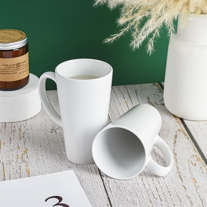 BYCNZB 16oz White Funnel Ceramic Tall Coffee Mugs for Coffee, Tea, Cocoa, Latte, Milk set of 4 - Image 6