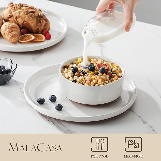 MALACASA Plates and Bowls Sets, 18 Pieces Modern Ceramic Dinnerware Set for 6 Kitchen Dinner Set Stoneware Dishware Dishes Set Microwave and Dishwasher Safe, White, Series TARA - Image 3