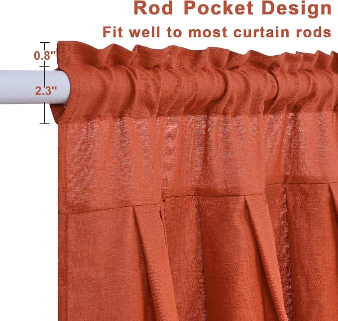 Likiyol Linen Valances for Windows Farmhouse Window Valances with Ruffle Rustic Country Light Filtering Kitchen Valance Curtains Rod Pocket Valance for Bathroom Cafe, Orange, 52" W X 18" L - Image 5