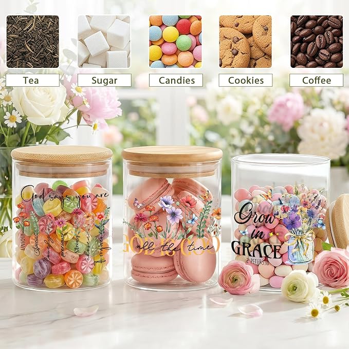 Christian Glass Storage Jars with Lids, Candy Cookie Jars, 3 Pcs | Christian Candy Cookie Jars Gift Bible Verse Gifts for Women Inspirational Kitchen Canister Religious Kitchen Containers - Image 6
