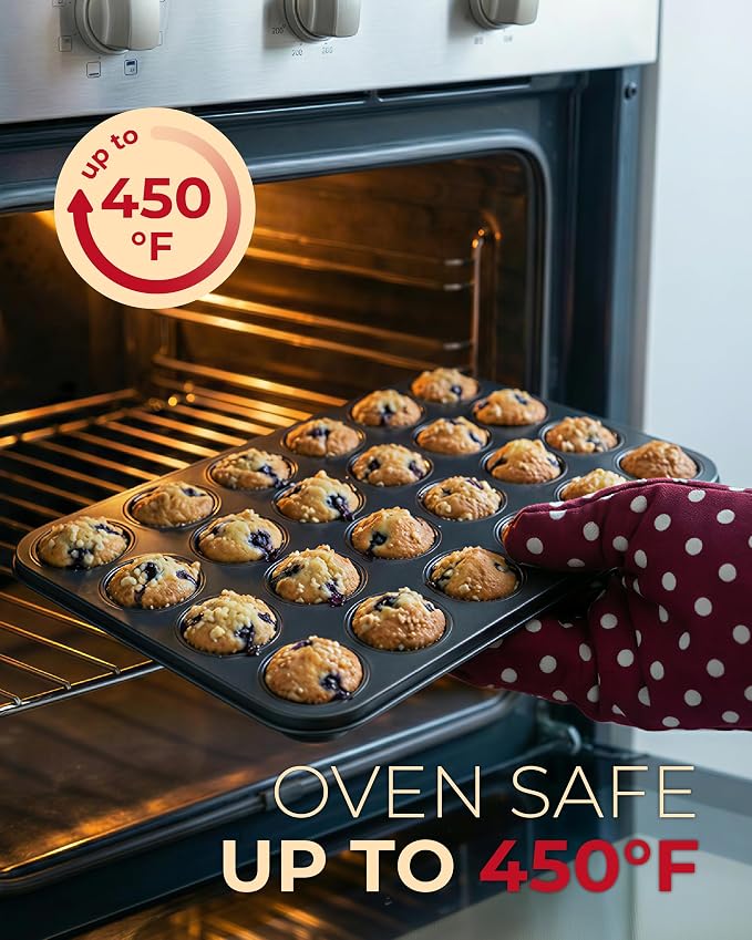 CARTMAN 24-Cup Mini Muffin Pan, Nonstick Carbon Steel Mini Cupcake Tin | Includes 200 paper liners, 24-cup nonstick carbon steel, oven safe 450°F, ideal for egg bites, mini cupcakes & brownies - Image 7