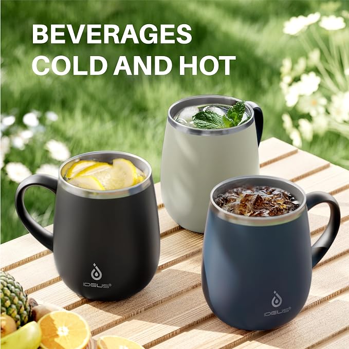 Ideus 16 oz (470 ml) Insulated Coffee Mug with Handle and Lid, Double Wall Stainless Steel Vacuum Thermal Coffee Mug, Travel Coffee Cup Thermal Cup for Home and Office (Celadon) - Image 9