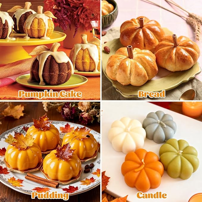 2Pcs Pumpkin Cake Molds Silicone 3D Pumpkin Cake Cupcake Pan Thanksgiving Silicone Molds Autumn Fall Ice Tray Mold Thanksgiving Chocolate Baking Jello Moulds Harvest Candy Mold for Holiday Decor