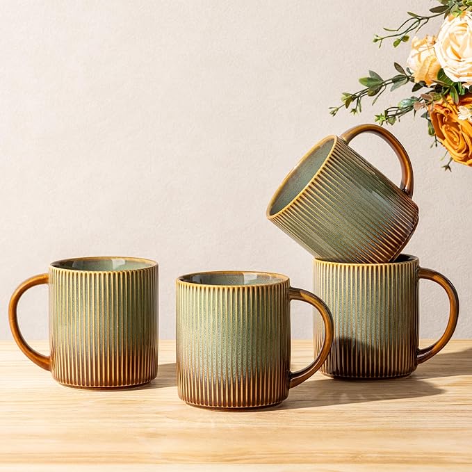 theterra Ceramic Coffee Mugs Set of 4, 14.2 oz Coffee Cups with Handle | Handmade, Suitable for Latte, Tea, Milk, Beer & Hot Cocoa, Sage Umber by TheTerra