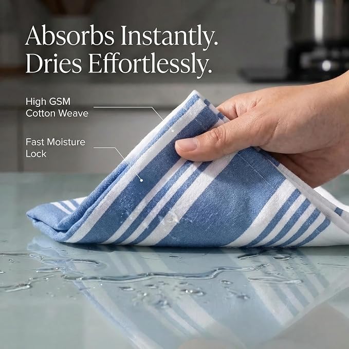 Urban Villa Kitchen Towels Cotton Dish Towels 20”x30” (Set of 6) Blue Wht - Image 2