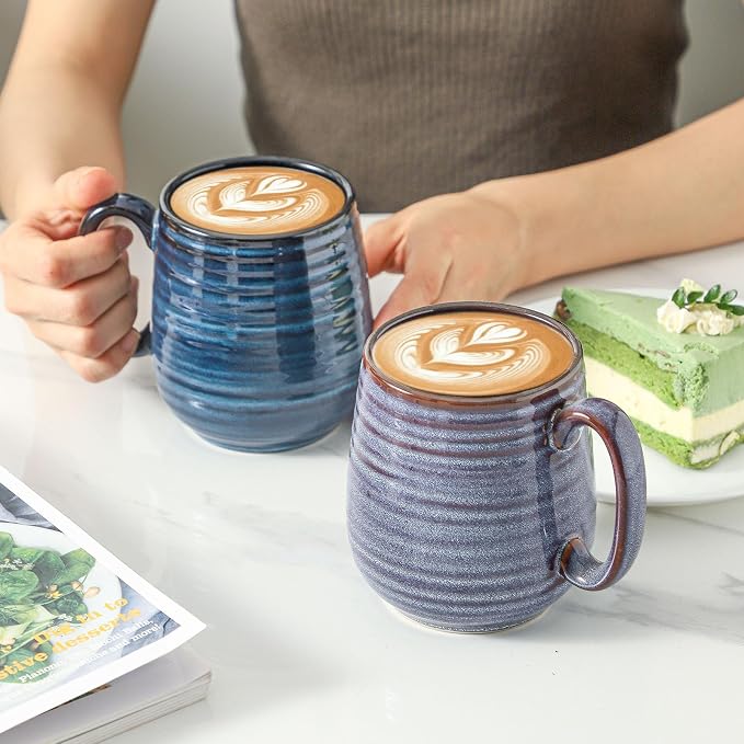 Hasense Large Coffee Mugs Set of 2, Ceramic 20 oz Coffee Cups for Office and Home, Modern Coffee Mug with Big Handle for Latte Coffee Tea Soup as Gifts, Dishwasher & Microwave Safe, Blue and Purple - Image 4