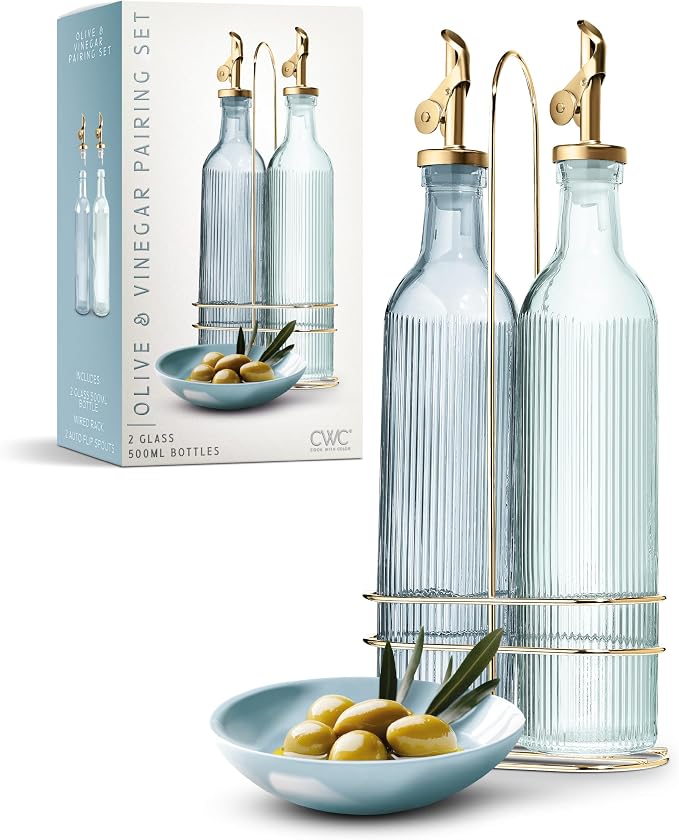 COOK WITH COLOR Glass Olive Oil Bottle Dispenser - 2 Pack- 17oz Vinegar Cruet - Olive Oil Carafe Decanter for Kitchen by CookwithColor