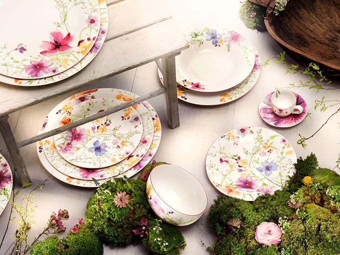 Villeroy & Boch Mariefleur Basic Rim Soup, 9 in, Premium Porcelain, White/Multicolored | White multicolor porcelain soup plate, made in Germany, dishwasher and microwave safe, drip-free serving for soup - Image 4
