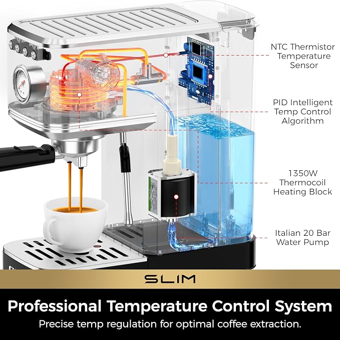 CHULUX Espresso Machine with Conical Burr Electric Coffee Grinder, Black - Image 4