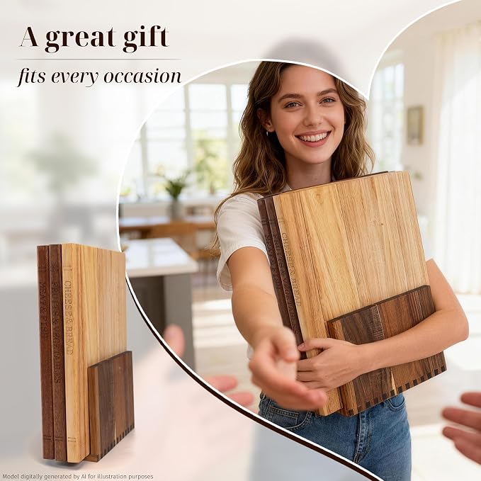 Book Cutting Board Set with Wooden Stand for Home Cooks | 3 Labeled Boards for Fruits Veggies,Meat Fish,Bread Cheese Organized Prep,No Cross Contamination - Image 9