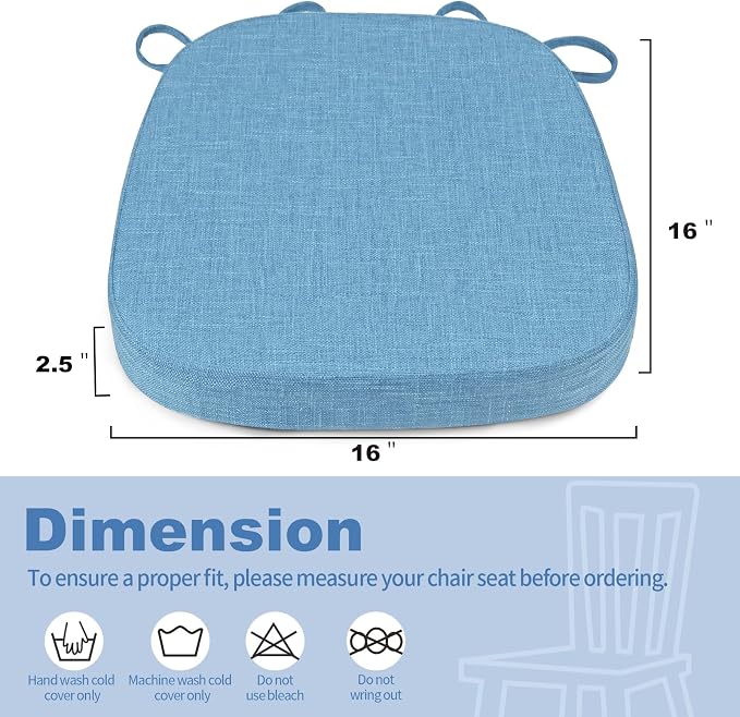BUYUE Thickened 2.5" Friendly Woven Fabric Dining Chair Cushion, U-Shape High Density Foam Comfortable Chair Pad for Kitchen, Slip Resistant Indoor Seat Cushion (1 Piece, Light Blue) - Image 2