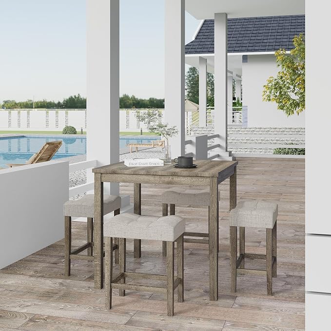 allamazing 5-Piece Counter Dinner Height Table Set, Indoor Modern Rectangular Dining Table Furniture Set for Kitchen, 35 inch Dining Table with 4 stools (1+4 Natural) - Image 8