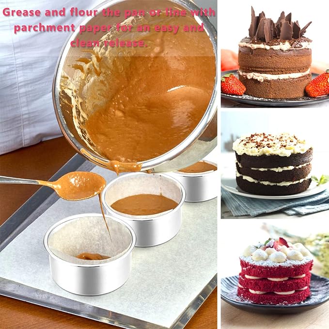 E-far 4 Inch Small Cake Pan Set of 3, Stainless Steel Mini Round Smash Cake Baking Pans, Non-Toxic & Healthy, Mirror Finish & Dishwasher Safe - Image 5