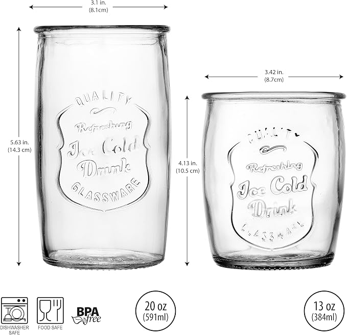 Glaver's Ice Cold Set of 8 Drinking Glasses 4-20 Oz Highball Glasses, and 4-13 Oz Whiskey Glass Cups For Everyday Home Use Water glasses, Beer, Juice, Cocktail. - Image 4