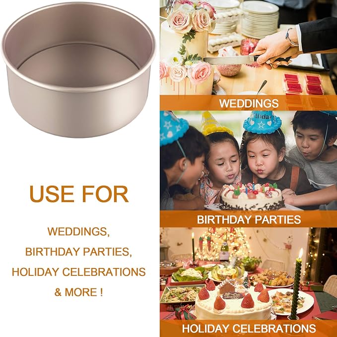 CHEFMADE Round Cake Pan, 6-Inch with Removable Loose Bottom | Nonstick carbon steel round baking pan, easy cleanup. Ideal for chiffon, angel food, and sponge cakes (Champagne Gold) - Image 6