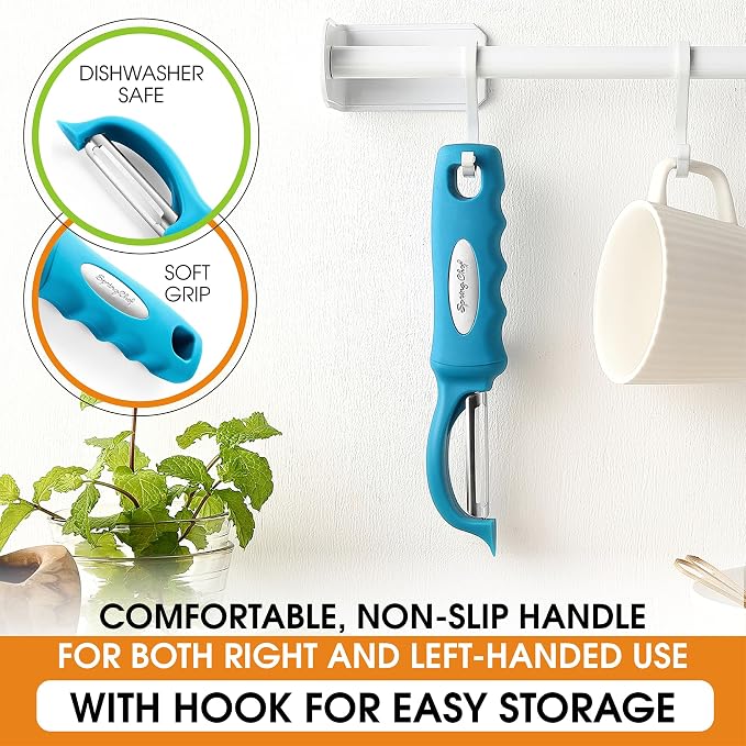 Spring Chef Swivel Vegetable Peeler for Kitchen w/Soft Grip Handle, Teal | Premium Potato Peeler w/ Ultra Sharp Stainless Steel Blades, Multifunctional Veggie Peeler for Apple, Carrot, Cucumber, Fruit - Image 6
