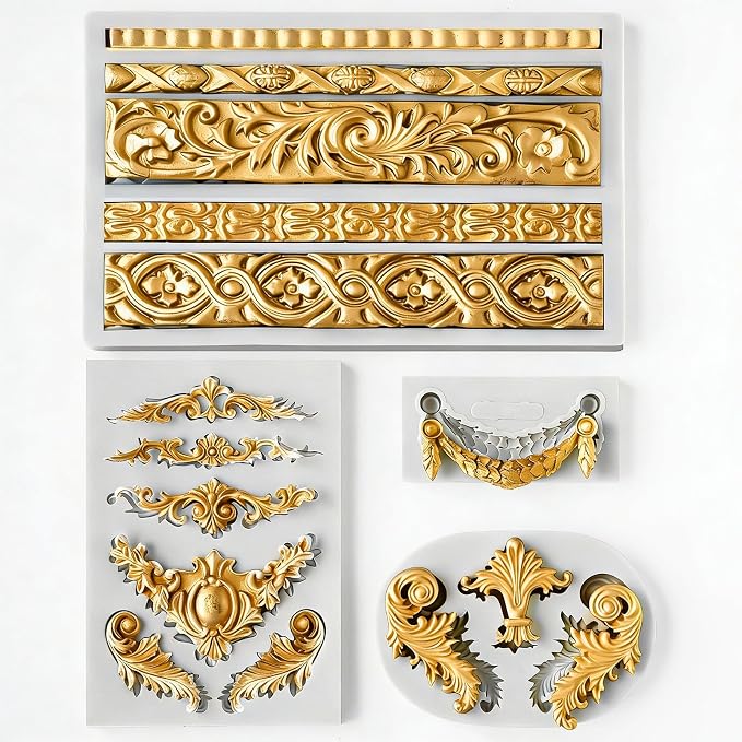HKNMTT Baroque Style Silicone Molds Curlicues Scroll 3D Border for Clay Fondant Chocolate Sugar Craft Decor, Vintage Wedding Birthday Cake Cupcake Topper Decoration by HKNMTT