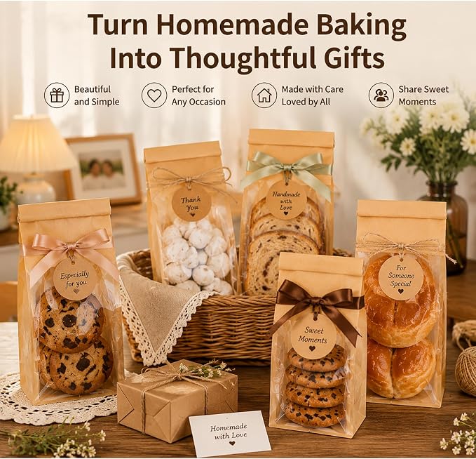 Kraft Bakery Bags with Window & Tin Tie, Stand Up Bread Bags | Window Paper Bags for Homemade Bread, Cookies, Pastries & Treats, Grease Resistant Packaging for Bake Sale, Bakery & Gifts - Image 7