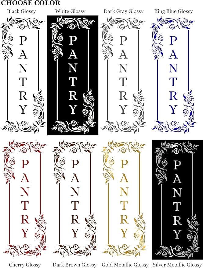 Vertical Pantry Decal/Sticker/Mural with Flower/Floral Pattern - Pantry Sign - Vinyl Wall Art Decal - Kitchen Door Décor (Glossy Black, 36x14 inches) - Image 3
