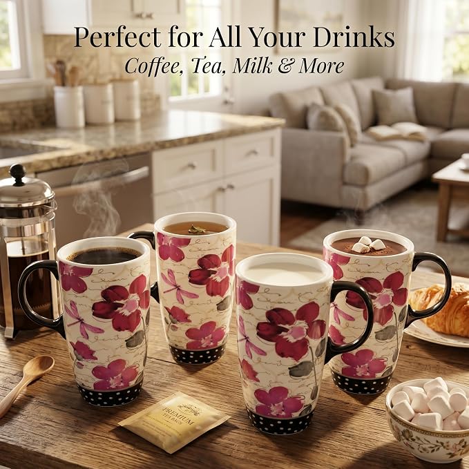 Topadorn 17oz Ceramic Travel Mug with Lid, Pink Floral Coffee Mug for Women | Coffee Mug with Handle, Pink Watercolor Floral Design, Spill-Resistant Lid, Microwave & Dishwasher Safe, Gift Box Included - Image 8