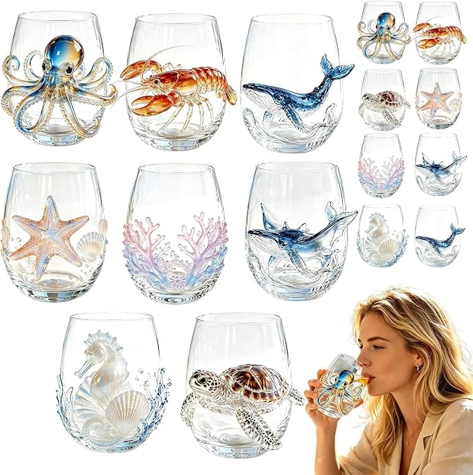 Artisan Blue Octopus Glassware Handmade 3D Ocean Decor Gift by Unknown