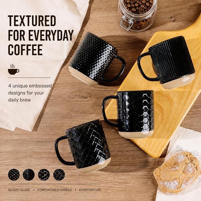 GBhome Large Coffee Mugs Set of 4, 16oz Handmade Stoneware Coffee Mugs Set with Large Handle for Cappuccino/Latte/Tea/Hot Cocoa, Dishwasher & Microwave Safe, Black - Image 4