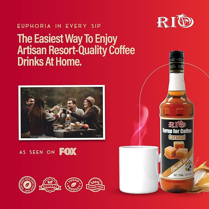 RIO Caramel Syrup for Coffee, Perfect for Hot or Iced Drinks, Rich, Sweet & Buttery Caramel Coffee Flavoring for Lattes, Macchiatos & Desserts, Barista-Grade Syrups for Home & Work - 700ml