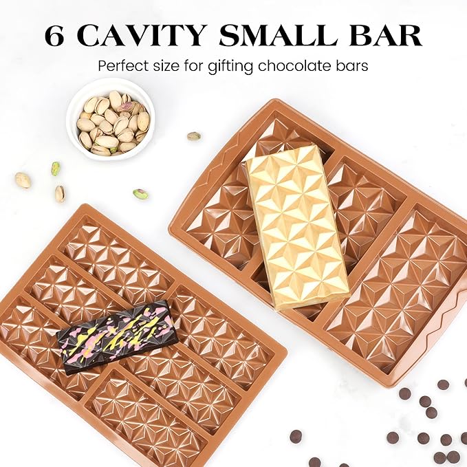 4 Pcs Chocolate Bar Mold Deep Dubai Break Apart Candy Molds Thick Stuffed Silicone Molds for Filling Knafeh Pistachio Chocolate Bar and Wax Melts Large (Pyramid Shape)