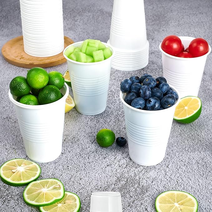 Lilymicky 500 Pack 9 oz Disposable Plastic Cups, 9 Ounce White Party Drinking Cups for Birthday Parties, Picnics, Ceremonies, and Wedding
