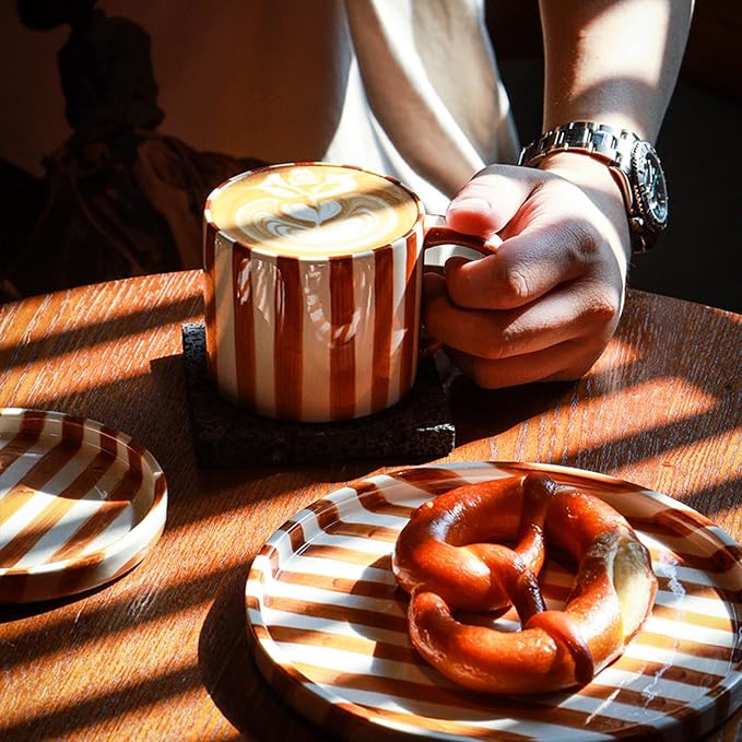 Espresso Cups Ceramic Coffee Mug Series European Striped Dot Coffee Cup And Saucer Mug Cake Plate Afternoon Tea Set Tea Cup And Saucer,B - Image 5