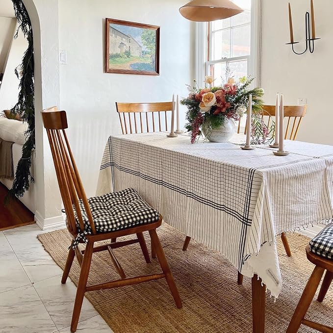 Barnett Home Decor Farmhouse Check Black Dining Chair Pad with Ties - 15 x 17 Size Small Chair Cushion - Latex Foam Fill - 100% Cotton, Made in USA - Machine Washable, Reversible, Checkered - Image 2