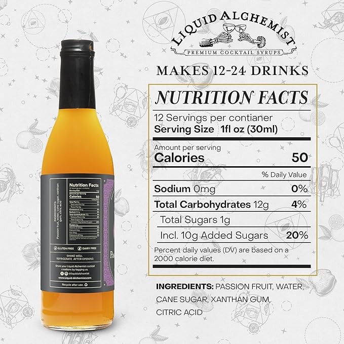 Liquid Alchemist Passion Fruit Syrup for Cocktails - Real Ingredients Make our Mix for Cocktails the Perfect Margarita Mix - Our Non-GMO Passion Fruit Syrup for Drinks is Vegan (12.7 oz)