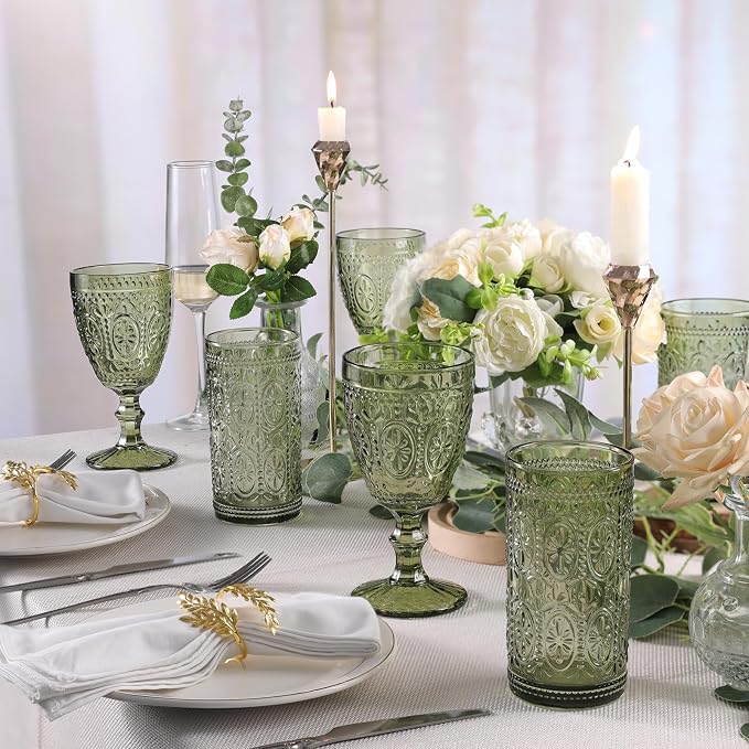 abrwyy Green Glassware, Vintage Drinking Glasses, 12oz Highball Glasses | Lead-Free Glass, Thick&Durable Glass, Home Decoration, Food Grade Glass - Image 5
