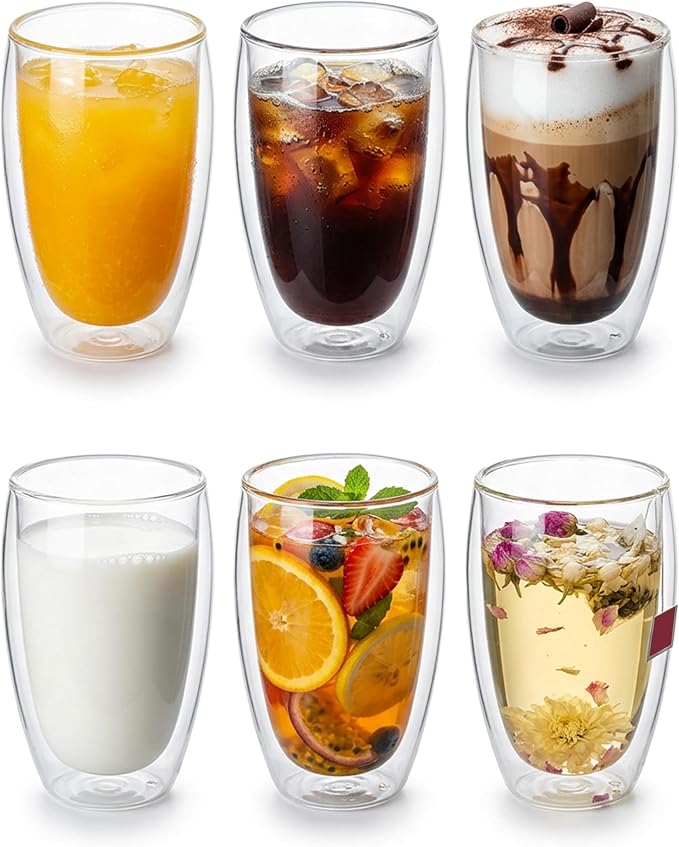 MESNEY 17 oz Double Wall Glass Coffee Mugs, Bulk Set of 48 | Insulated Double Wall, Clear Borosilicate Glass, 17 oz Capacity, Stackable 48 Pack, For Cafes & Restaurants - Image 2