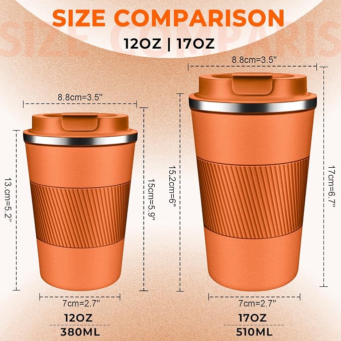 Insulated Coffee Tumbler 12 oz, Stainless Steel Coffee Mug with Lids, Travel Coffee Mug Leak Proof, Double Wall Vacuum Insulated Reusable Coffee Cup, Keep Drinks Hot and Cold (Orange, 12 Ounces) - Image 2