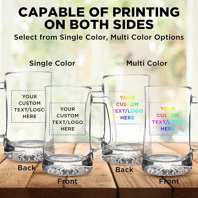 DISCOUNT PROMOS Custom ARC Glass Beer Mugs 25 oz. Set of 12, Personalized Bulk Pack - Great for Octoberfest, Pub, Restaurant - Clear