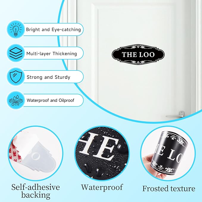 The Loo Sign for Bathroom Decoration, Self-adhesive Funny Bathroom&Restroom Sticker Decor for House, Home,Office,Shop Door（Black） - Image 3